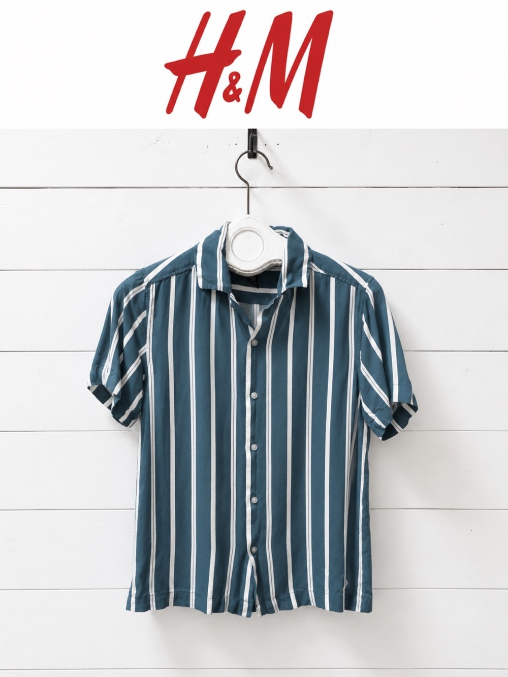 H&M Striped Short-Sleeve Shirt – Blue & White – Size XS